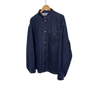 Men's Washed Denim Triangle Logo Shirt Jacket Blue